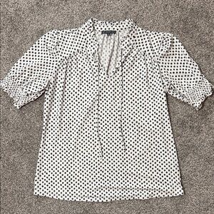 Adrianna Papell Polka Dot Tie-Neck Women's Top -White with Black/Gray Dots Sz M